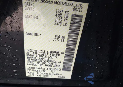 2014 Nissan Altima 3.5 Sl z USA, uszkodzony, nr VIN 1N4BL3AP7EC109242